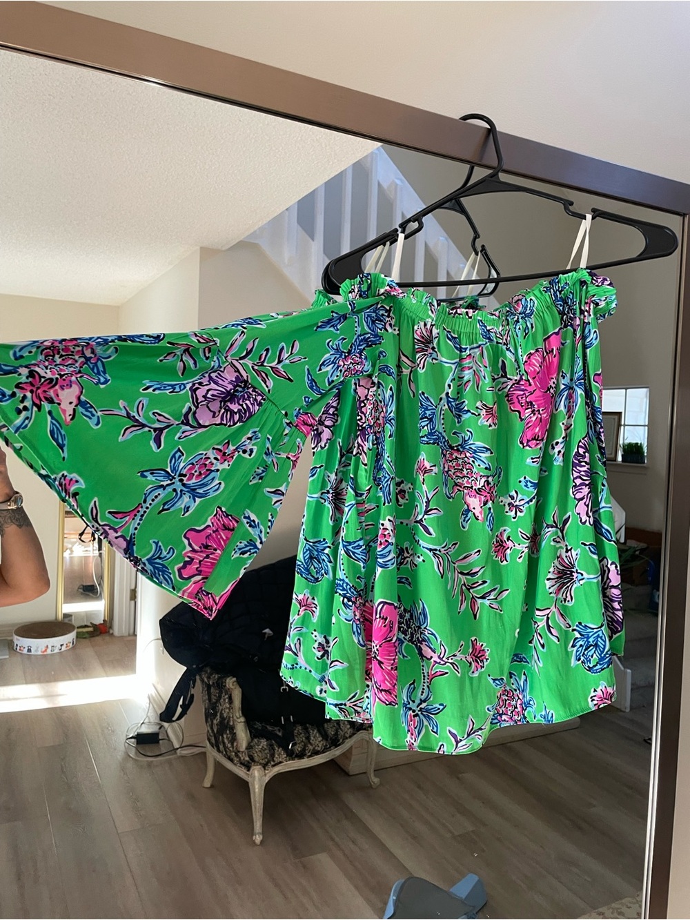 Bright Green Floral Off-Shoulder Skirt